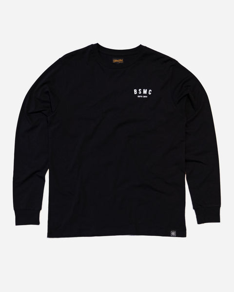 Bike Shed ESTD Longsleeve Black T-Shirt Studio Image Front