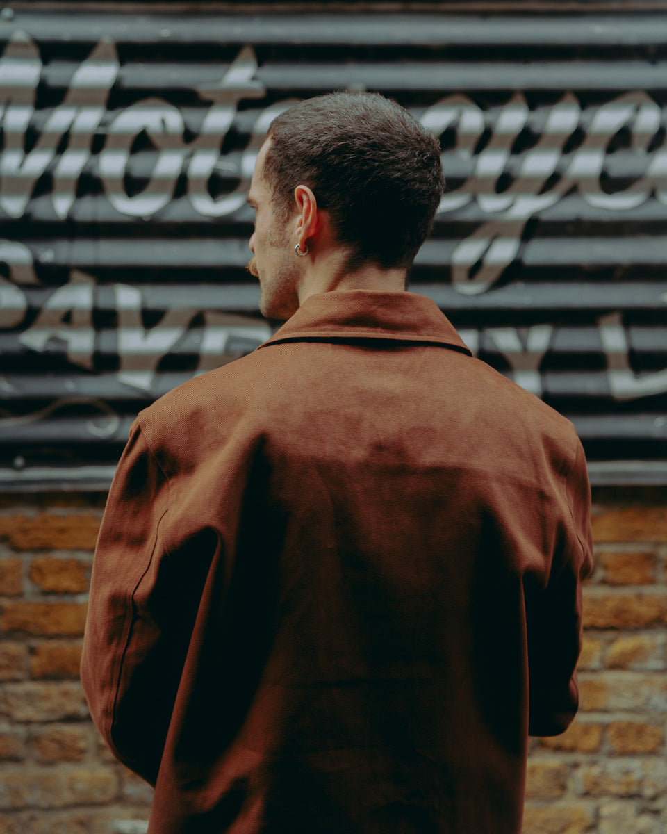 Brown Twill Motorcycle jacket back detail