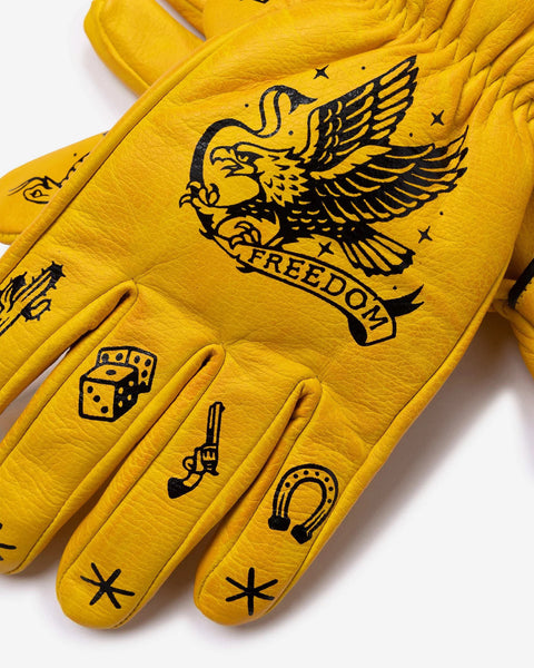 Macleod outlaw yellow motorcycle gloves studio image