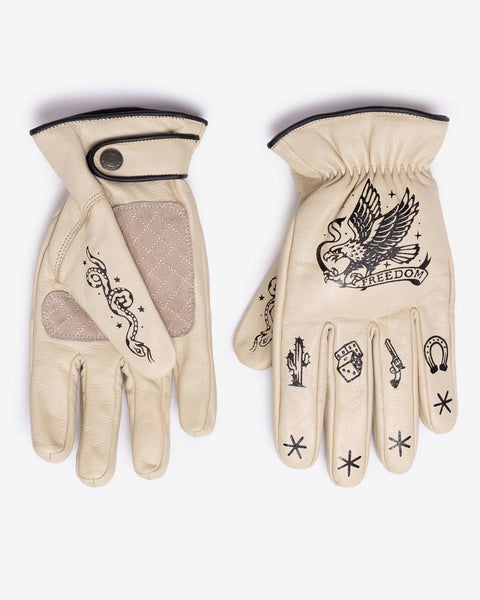 Macleod outlaw cream motorcycle gloves studio image