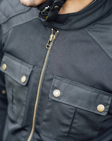 Merlin Shenstone 2 air jacket black worn by model, close up