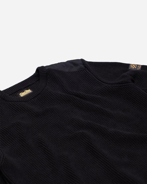 Chunky Knit Crew Neck Motorcycle Sweatshirt - Black