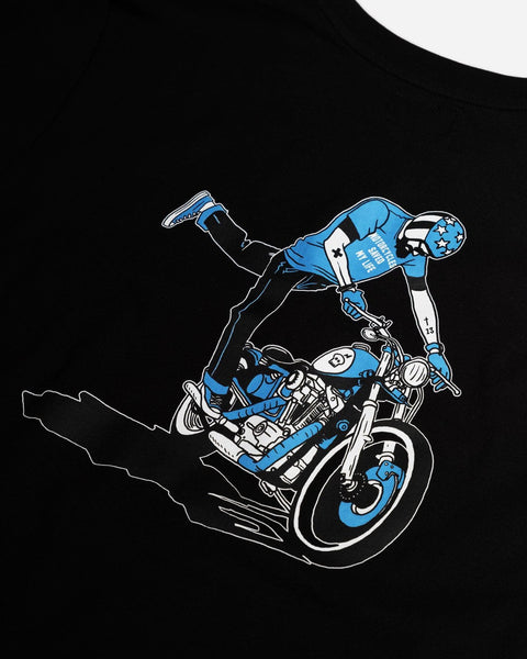 Black Motorcycle Kick It Graphic T-Shirt - Back Detail