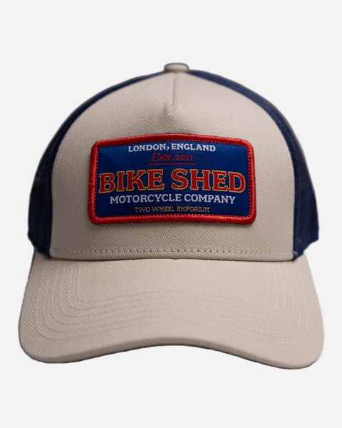 BSMC Embroidered Patch Motorcycle Cap - Cream & Blue