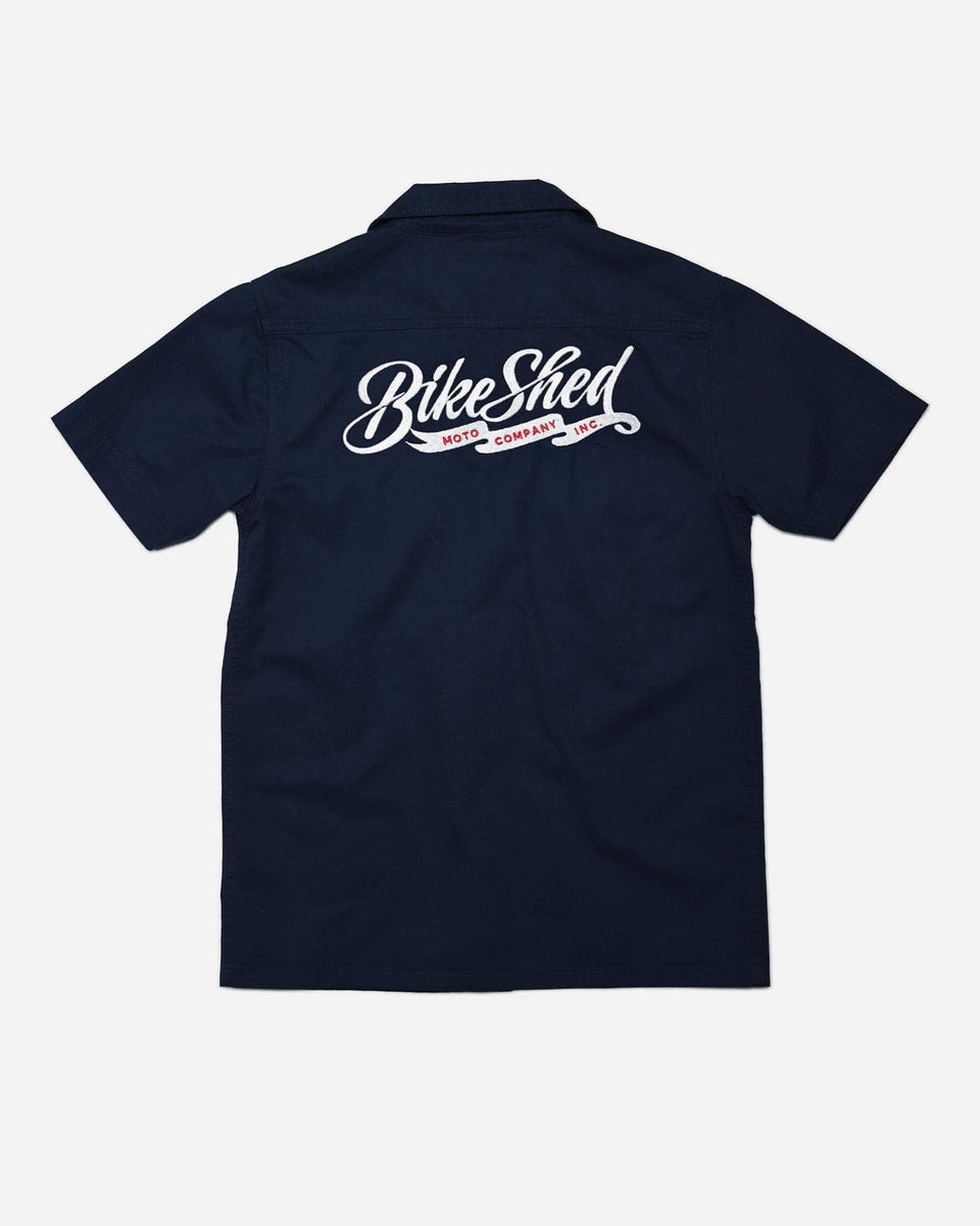 BSMC Embroidered Pennant Logo Motorcycle Shirt - Navy