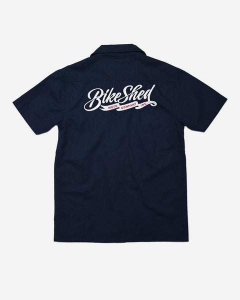 BSMC Embroidered Pennant Logo Motorcycle Shirt - Navy
