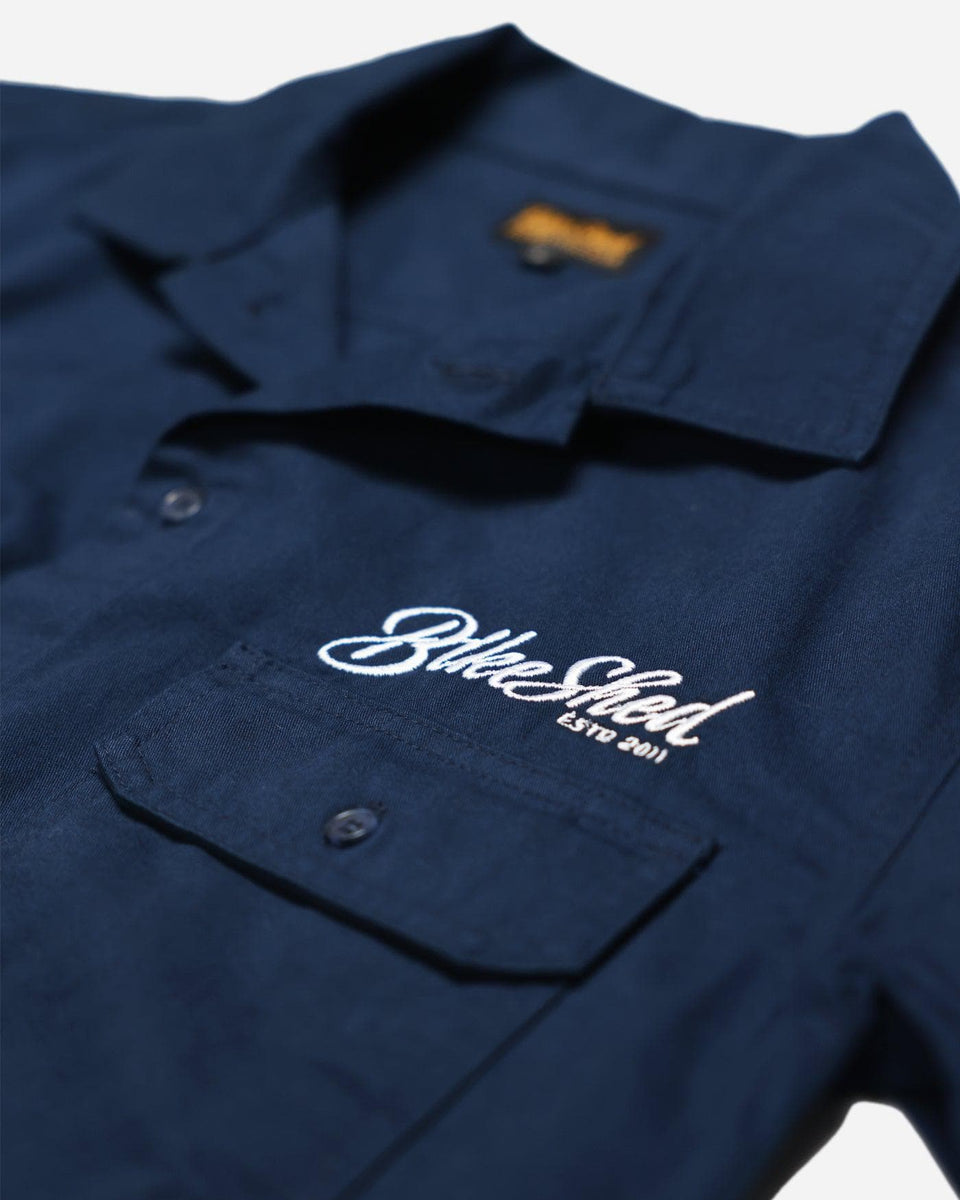 BSMC Embroidered Pennant Logo Motorcycle Shirt - Navy