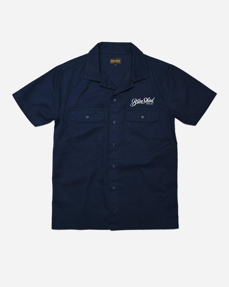 BSMC Embroidered Pennant Logo Motorcycle Shirt - Navy