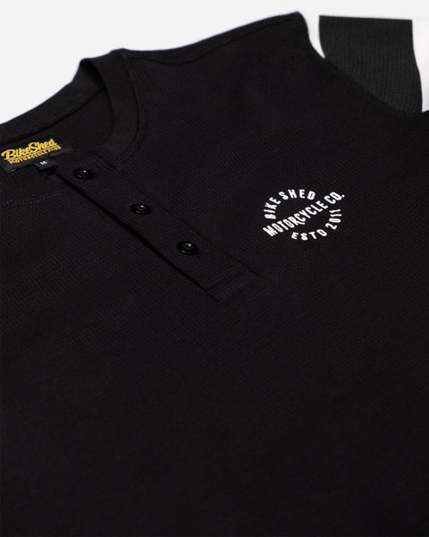 Long Sleeve Waffle Motorcycle Shirt - Black/Cream