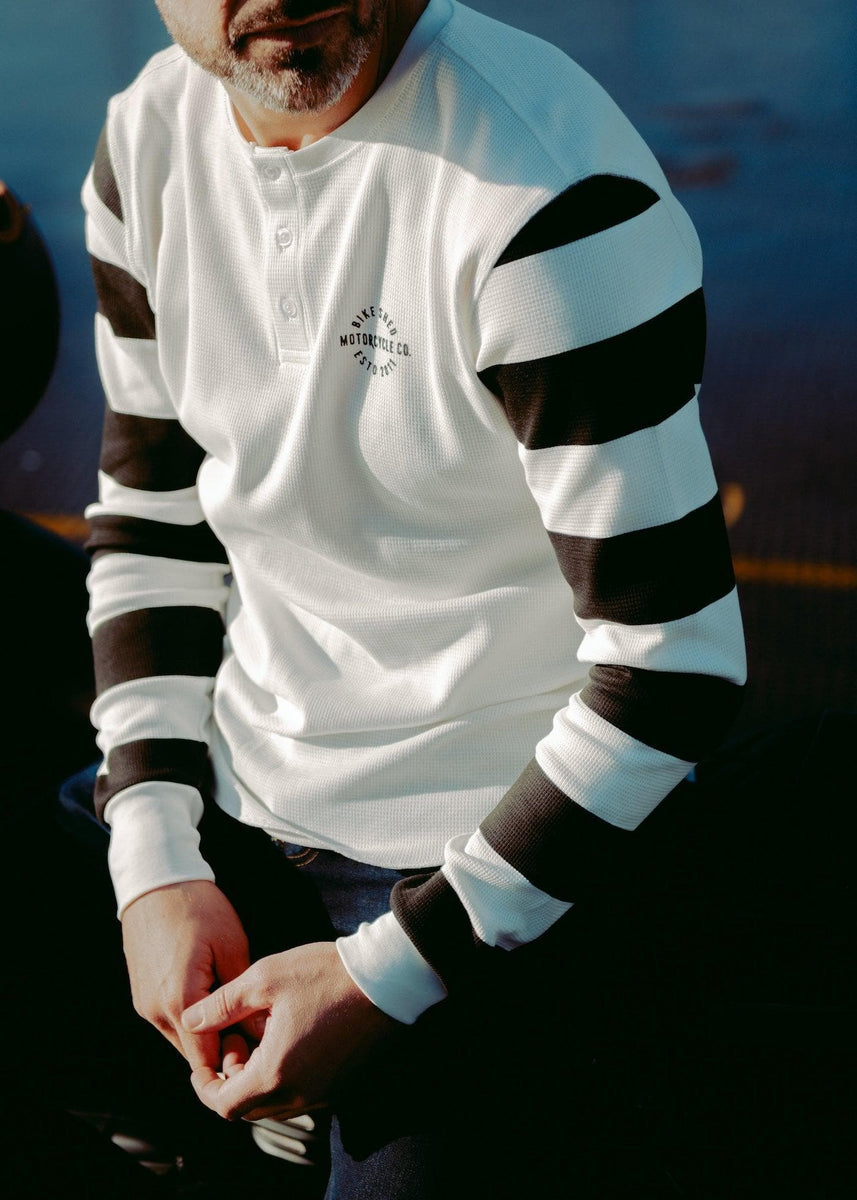 Rocker Long Sleeve Motorcycle Waffle Shirt - Cream/Black