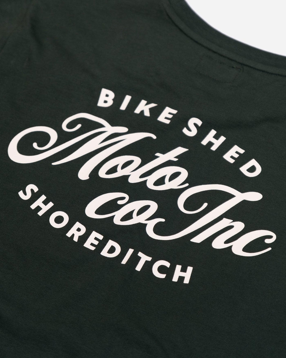 Green BSMC Logo Shoreditch Motorcycle T-Shirt - back detail