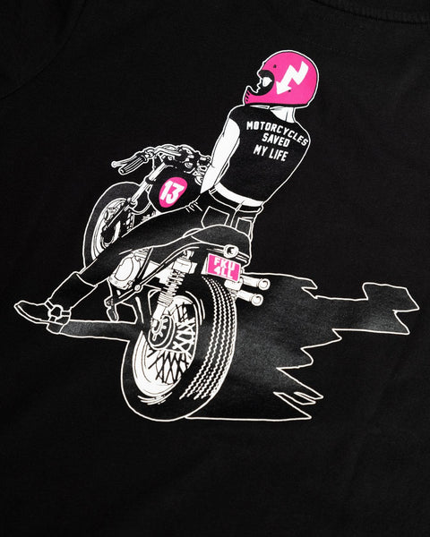 Black Women's FKU 4LL Motorcycle Graphic T-Shirt - back detail