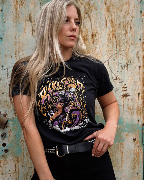 BSMC Women's Speed Demon Graphic Motorcycle T-Shirt - Washed Black