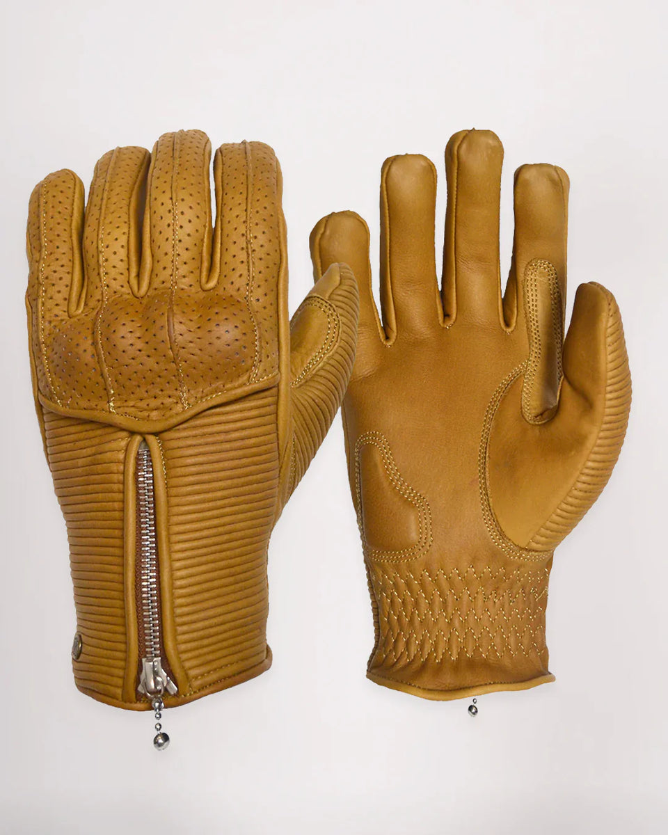 Goldtop Raptor leather motorcycle gloves sand studio image