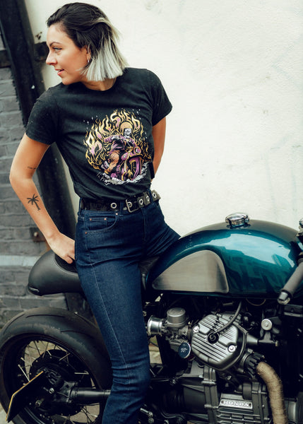 BSMC Women's Speed Demon Graphic Motorcycle T-Shirt - Washed Black